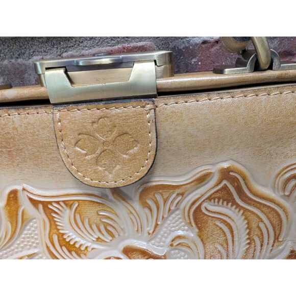 Patricia Nash Purse Gracchi Frame Tooled Light Brown Tan Leather Satchel Handbag - Picture 3 of 14